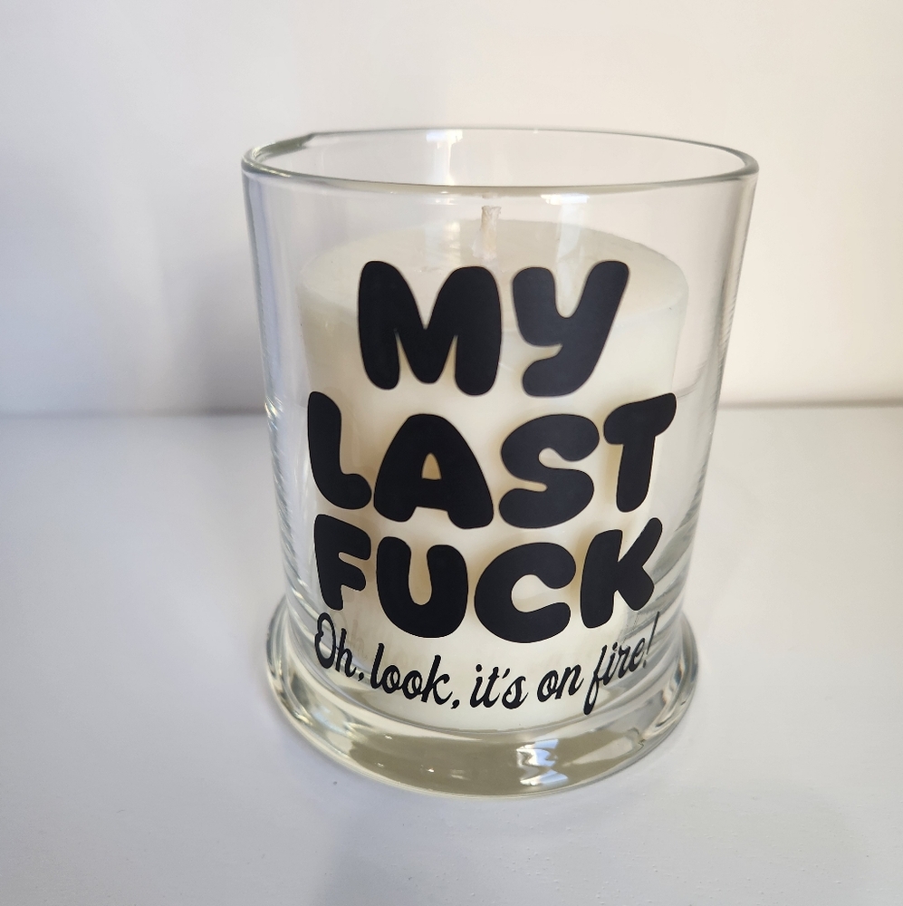 Funny My Last F Oh Look It's On Fire Glass Candle Holder 3x4in With Candle